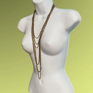 Multistrand Gold Tone Layered Chain Vintage Necklace